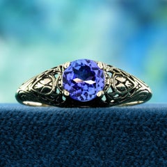 Tanzanite Vintage Style Filigree Ring in Solid 9K Yellow Gold