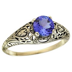 Tanzanite Vintage Style Filigree Ring in Solid 9K Yellow Gold