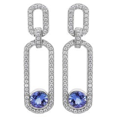 Tanzanite & White Diamond 18K White Gold Drop Style Earrings