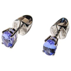 Tanzanita Pendientes Oro Blanco Tachuelas Azul Natural Minimalismo