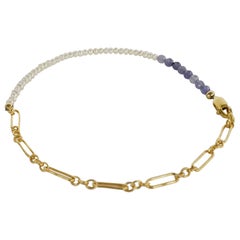 Tanzanite White Pearl Gold Filled Chain Beaded Ankle Bracelet J Dauphin