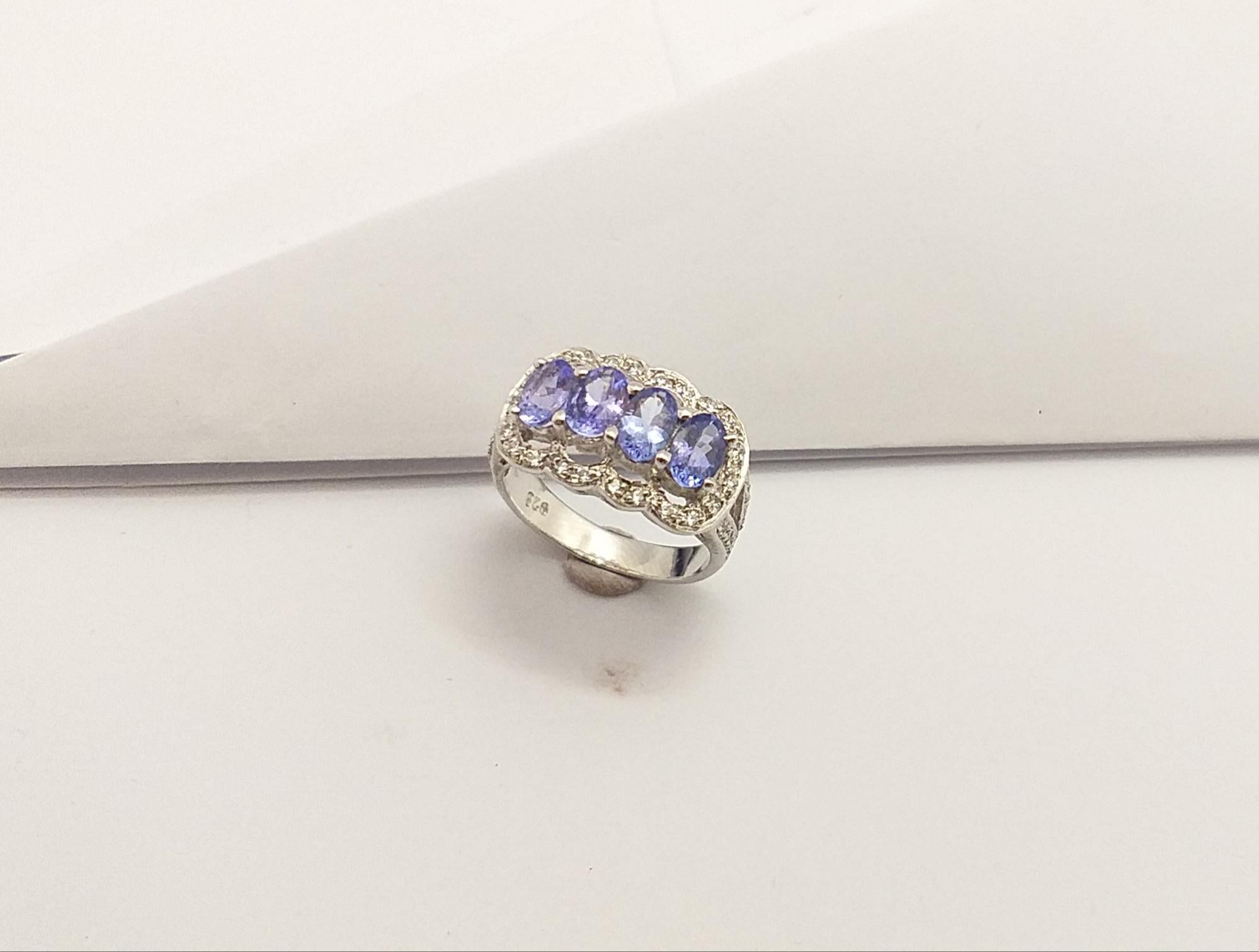 Tanzanite with Cubic Zirconia Ring set in Silver Settings For Sale 4