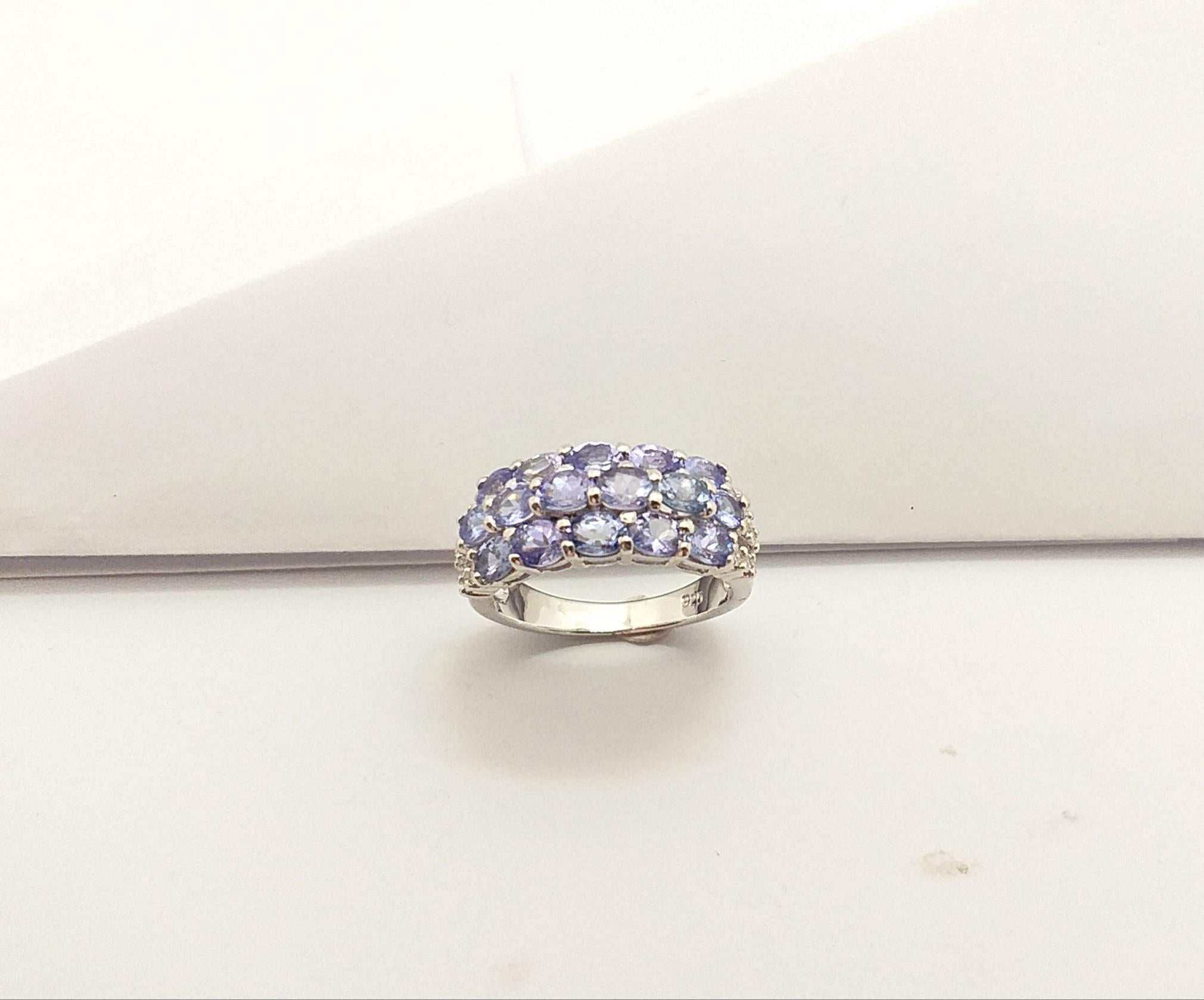 Tanzanite with Cubic Zirconia Ring set in Silver Settings For Sale 5