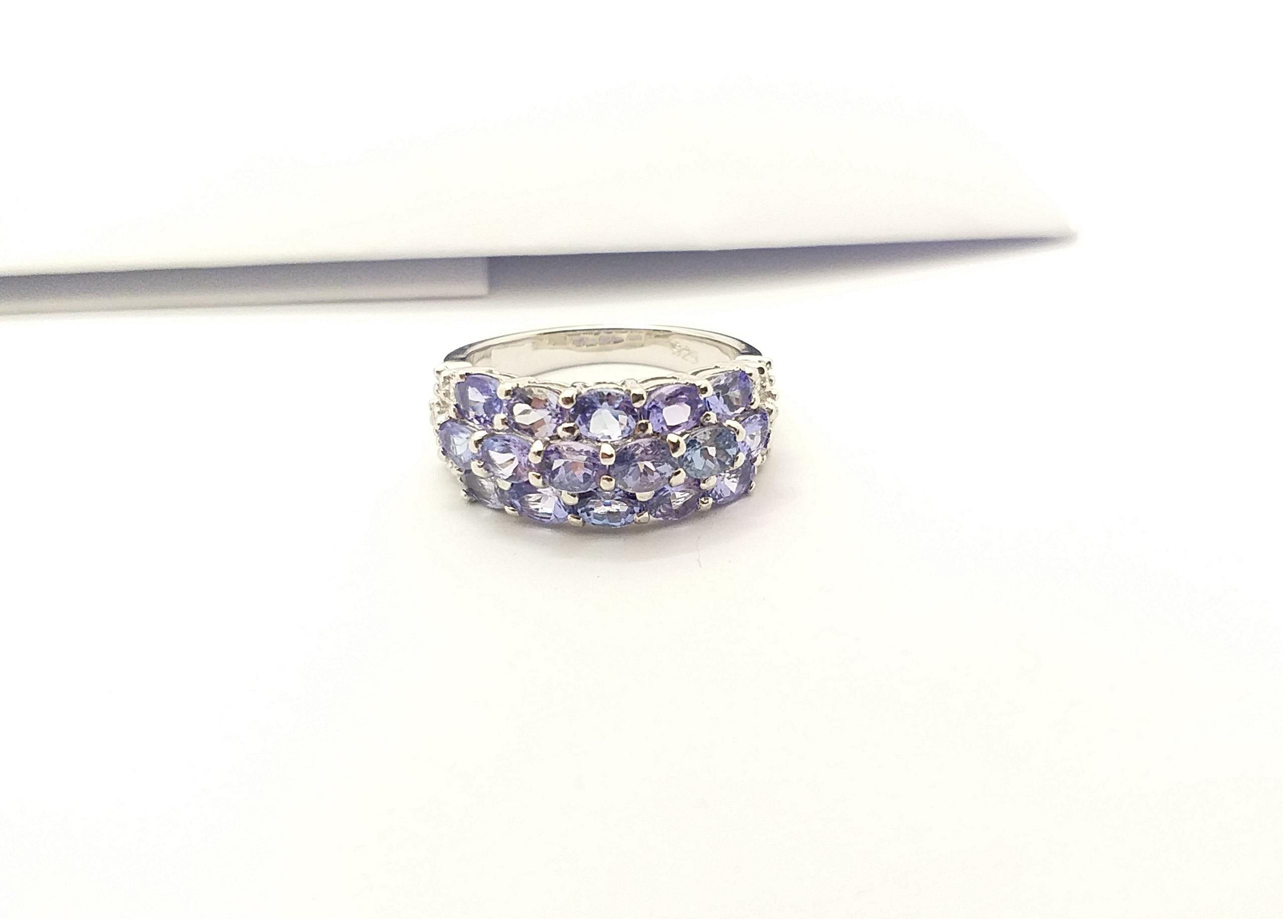 Tanzanite with Cubic Zirconia Ring set in Silver Settings For Sale 9