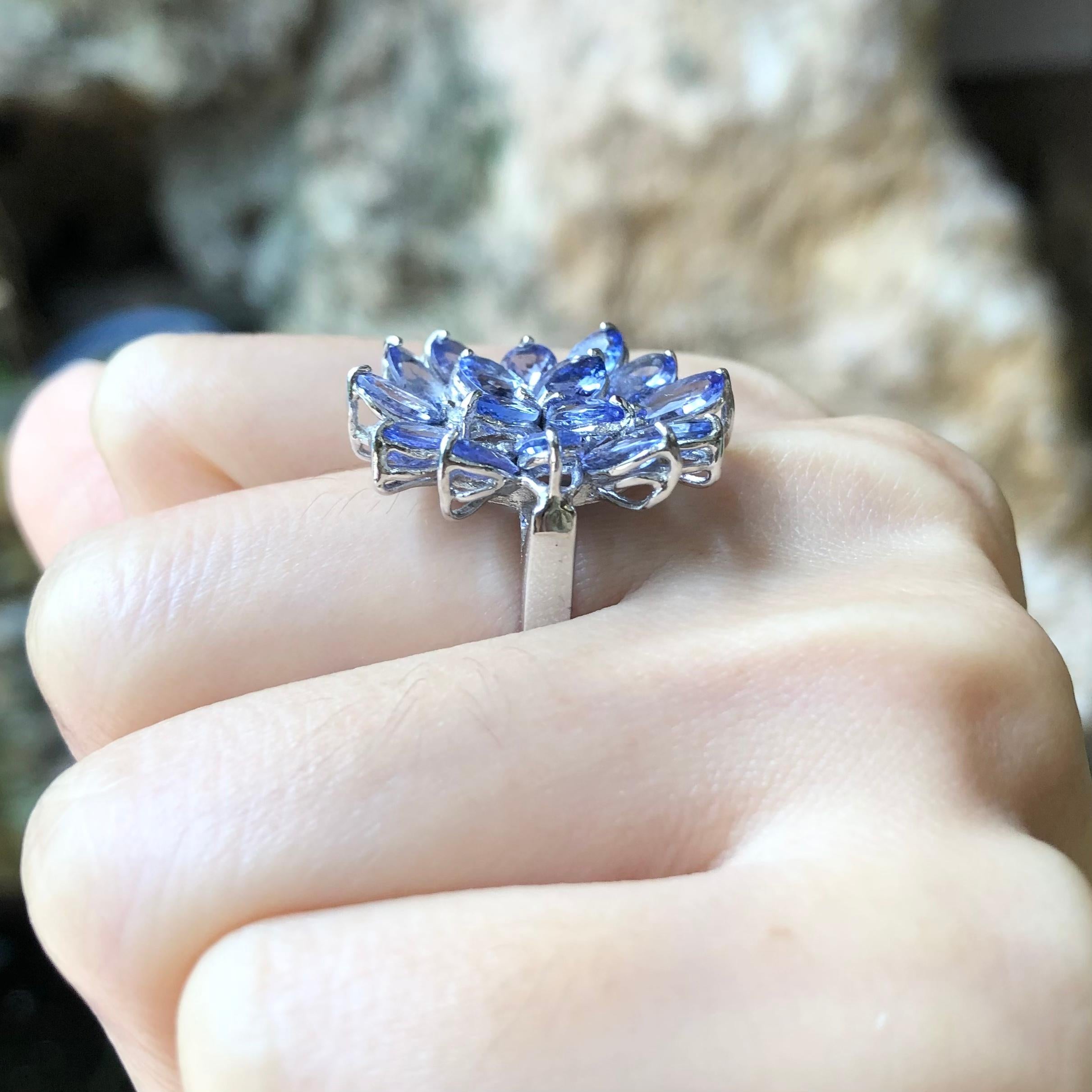Marquise Cut Tanzanite with Cubic Zirconia Ring set in Silver Settings For Sale