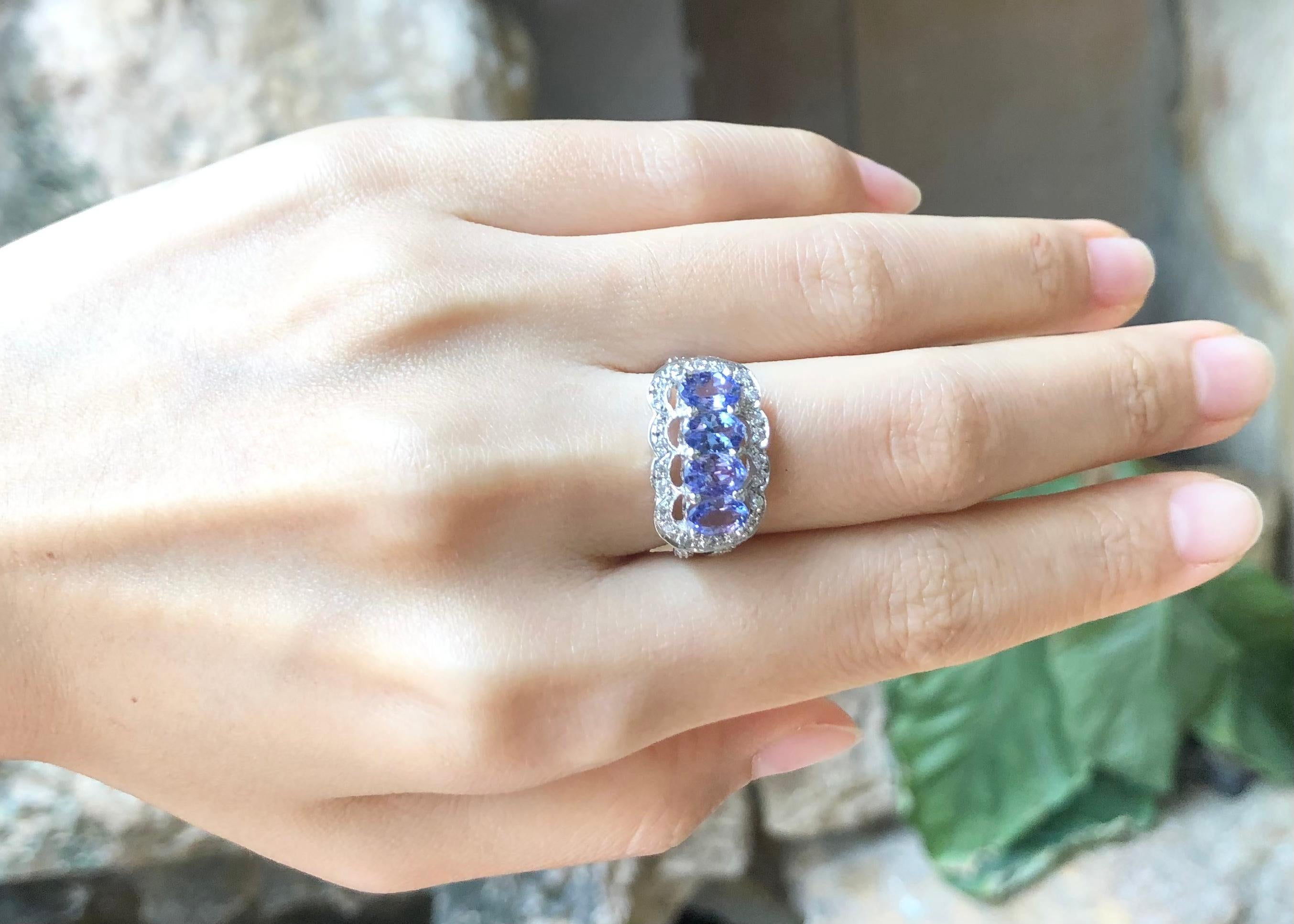 Tanzanite with Cubic Zirconia Ring set in Silver Settings For Sale 1