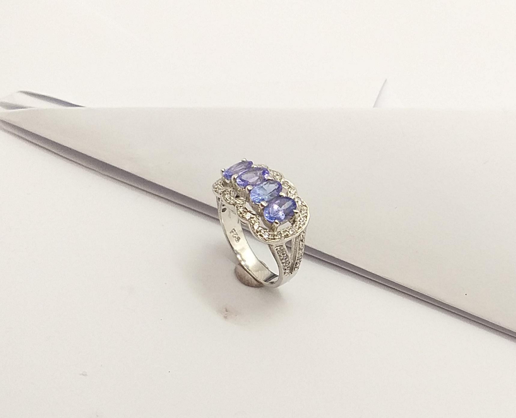 Tanzanite with Cubic Zirconia Ring set in Silver Settings For Sale 3