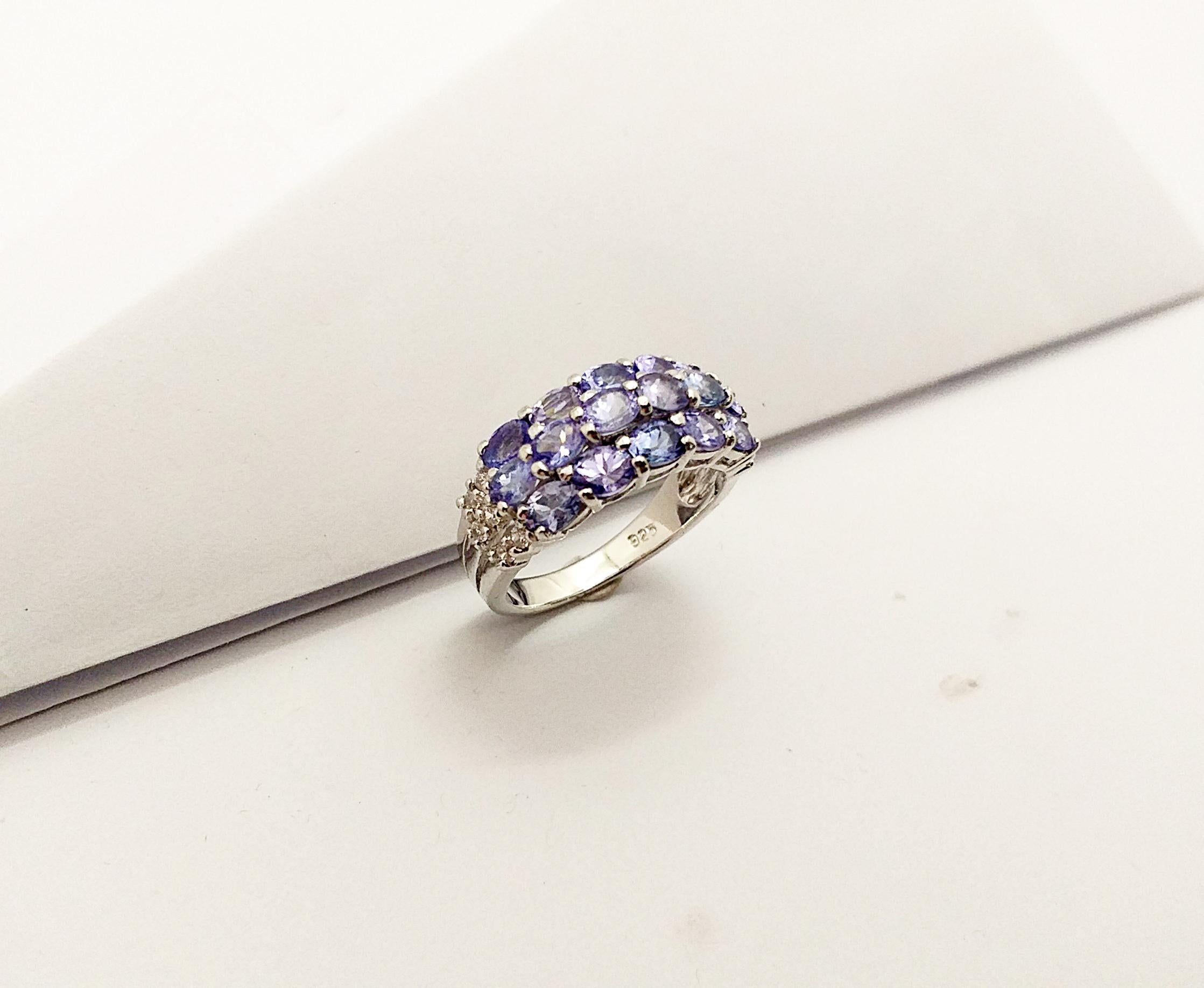Tanzanite with Cubic Zirconia Ring set in Silver Settings For Sale 3