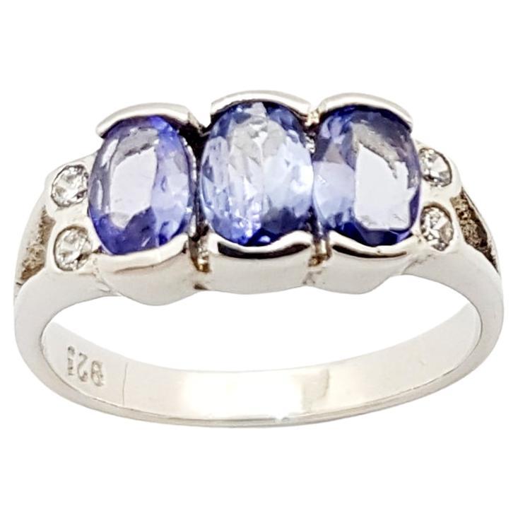 Tanzanite with Cubic Zirconia Ring set in Silver Settings For Sale