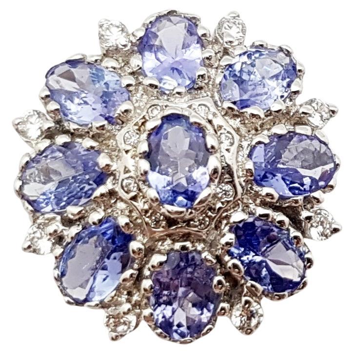 Tanzanite with Cubic Zirconia Ring set in Silver Settings For Sale