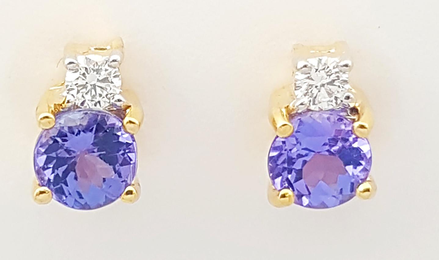 Contemporain Boucles d'oreilles Tanzanite et Diamant montées sur or 18K en vente