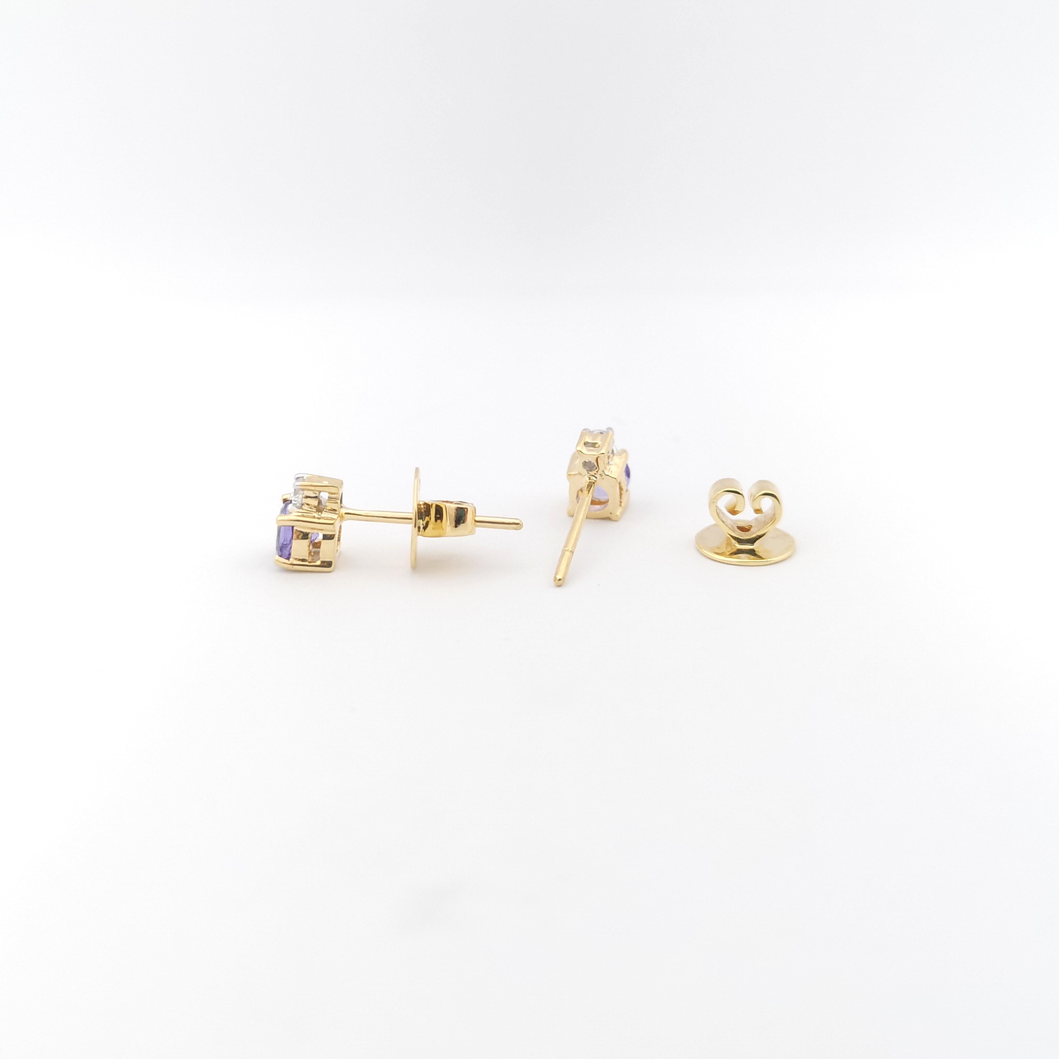 Tansanit mit Diamant-Ohrringen in 18 Karat Goldfassungen gefasst im Angebot 1