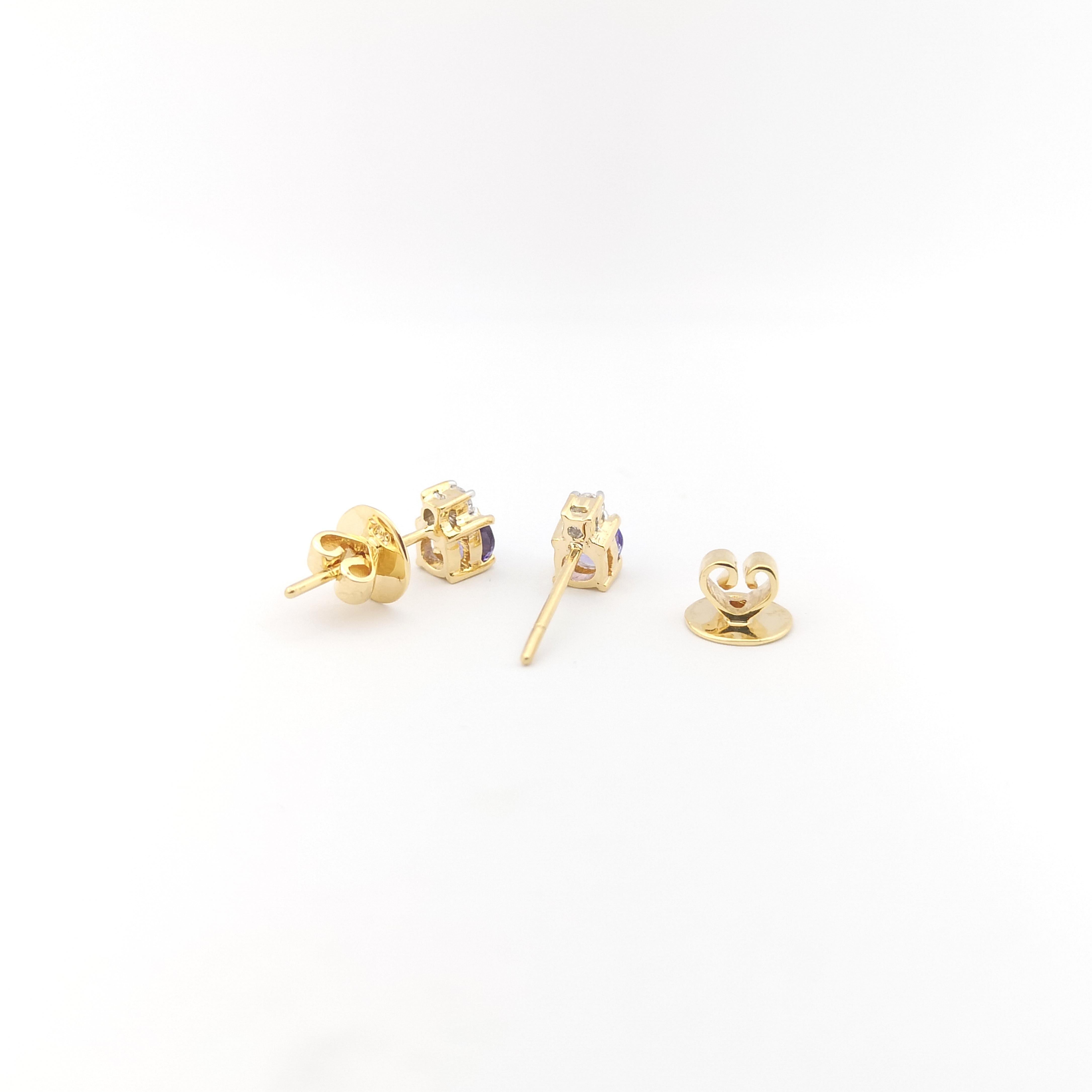 Tansanit mit Diamant-Ohrringen in 18 Karat Goldfassungen gefasst im Angebot 2