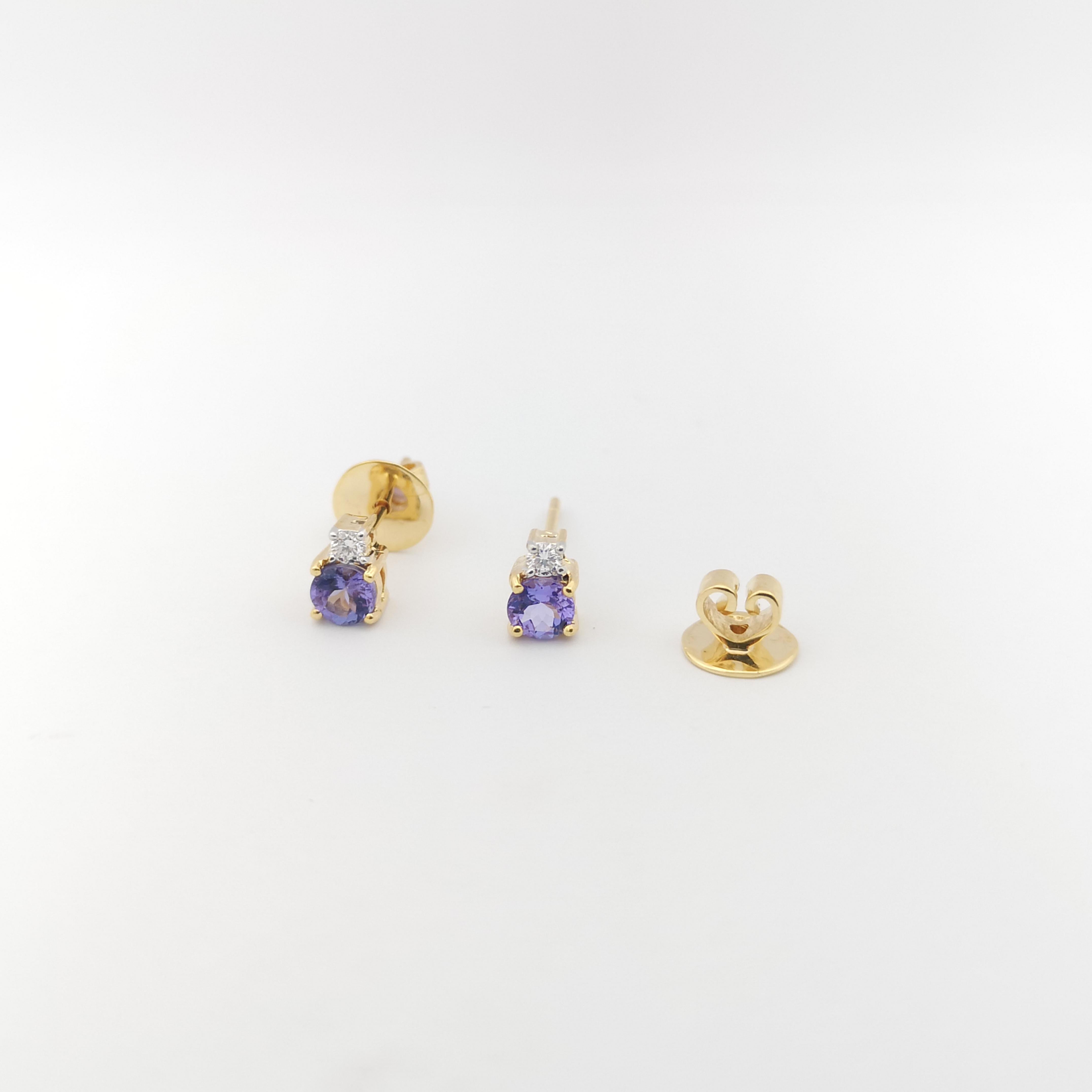 Boucles d'oreilles Tanzanite et Diamant montées sur or 18K en vente 3