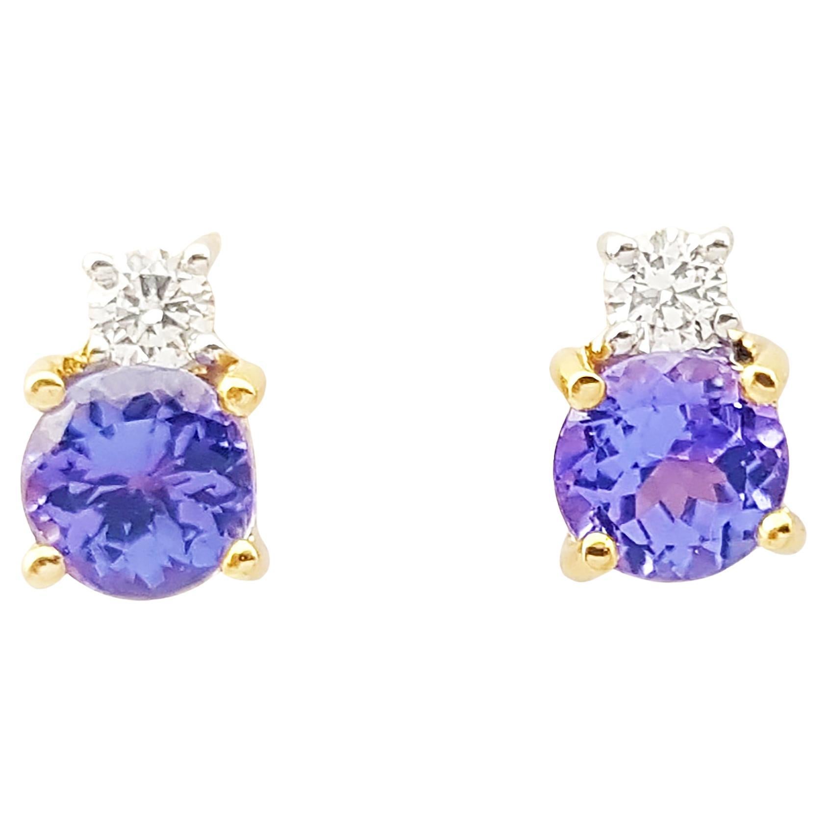 Tanzanite with Diamond Earrings set in 18K Gold Settings For Sale