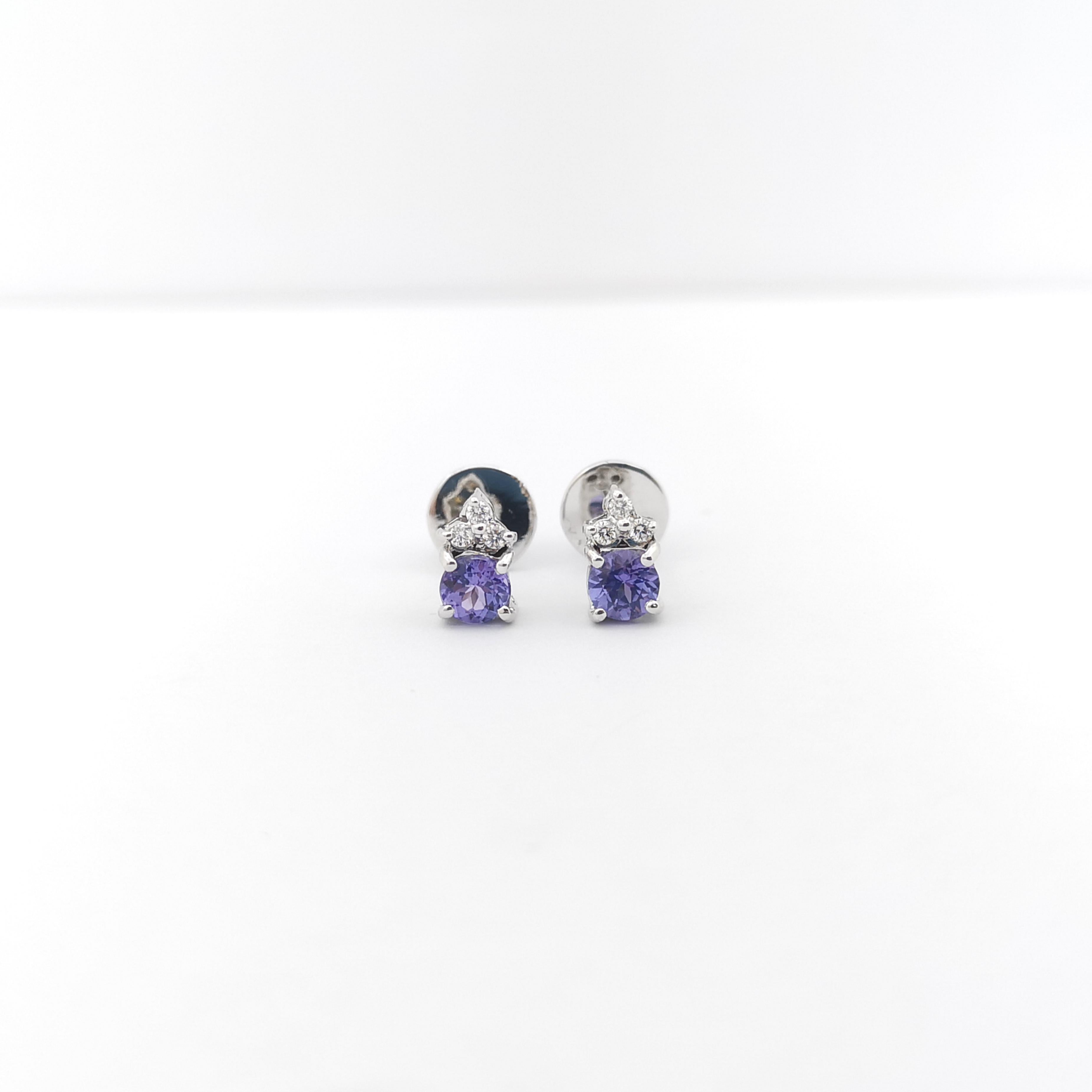 Contemporary Tanzanite with Diamond Earrings set in 18K White Gold Settings For Sale