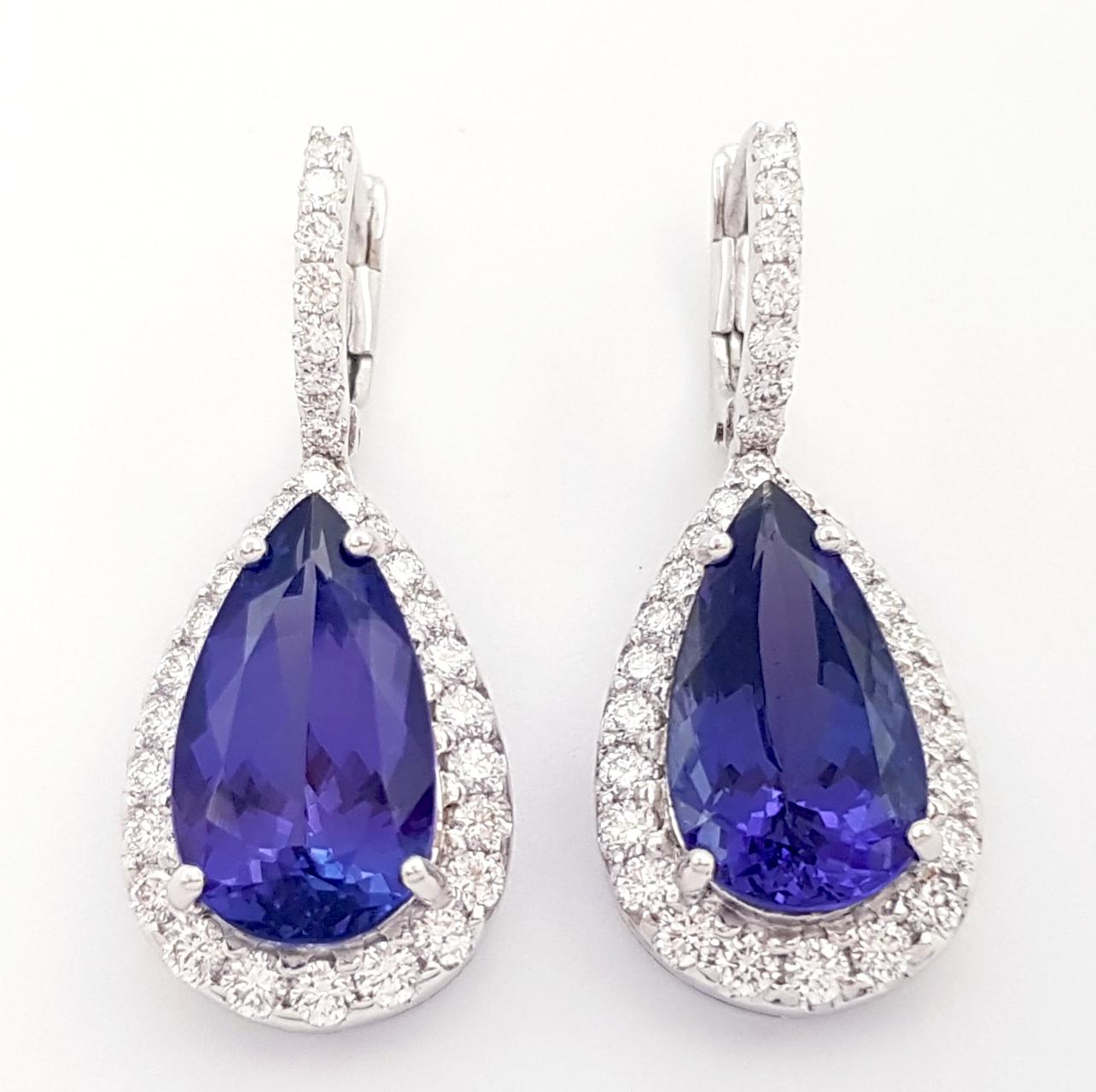 Contemporary Tanzanite with Diamond Earrings set in 18K White Gold Settings For Sale