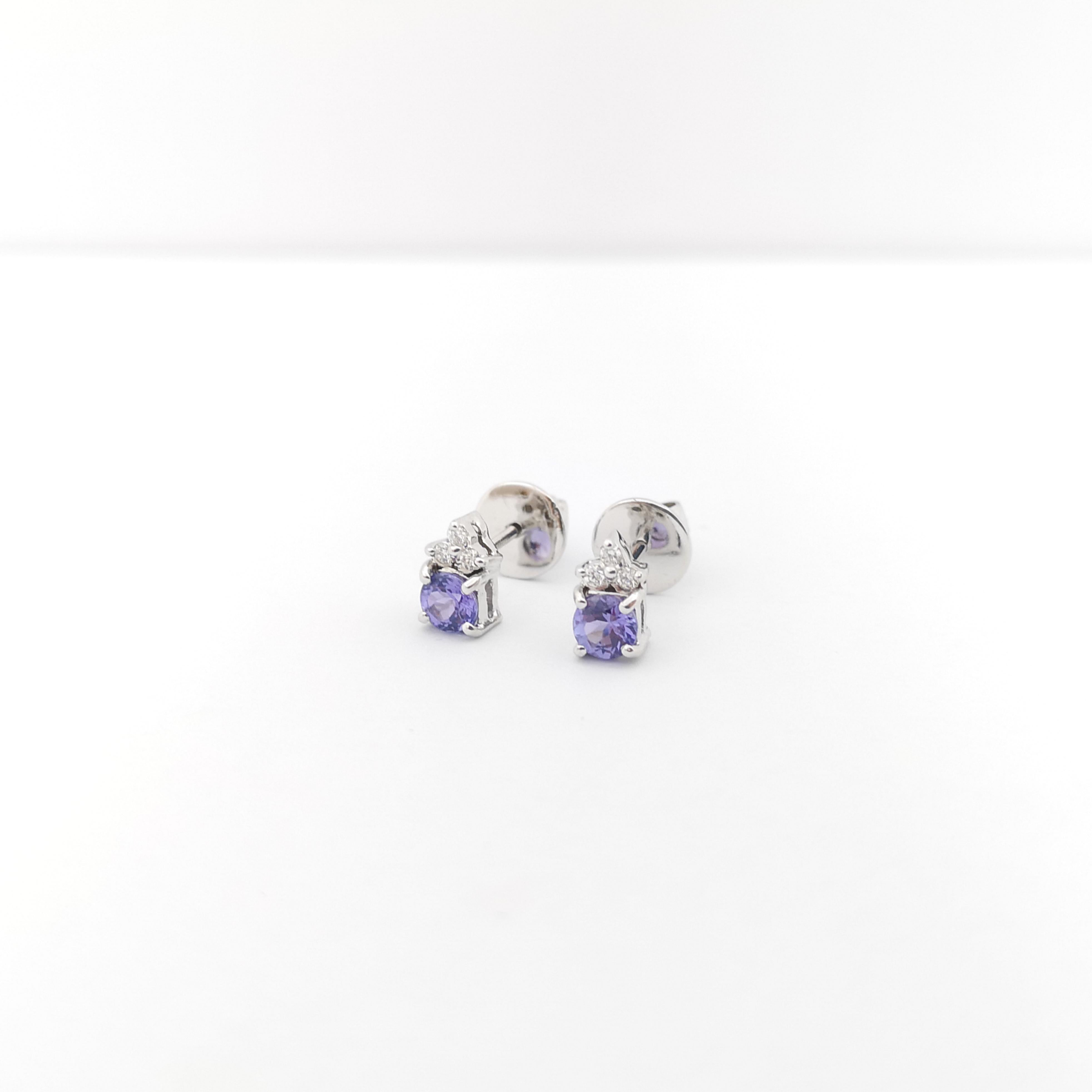 Round Cut Tanzanite with Diamond Earrings set in 18K White Gold Settings For Sale