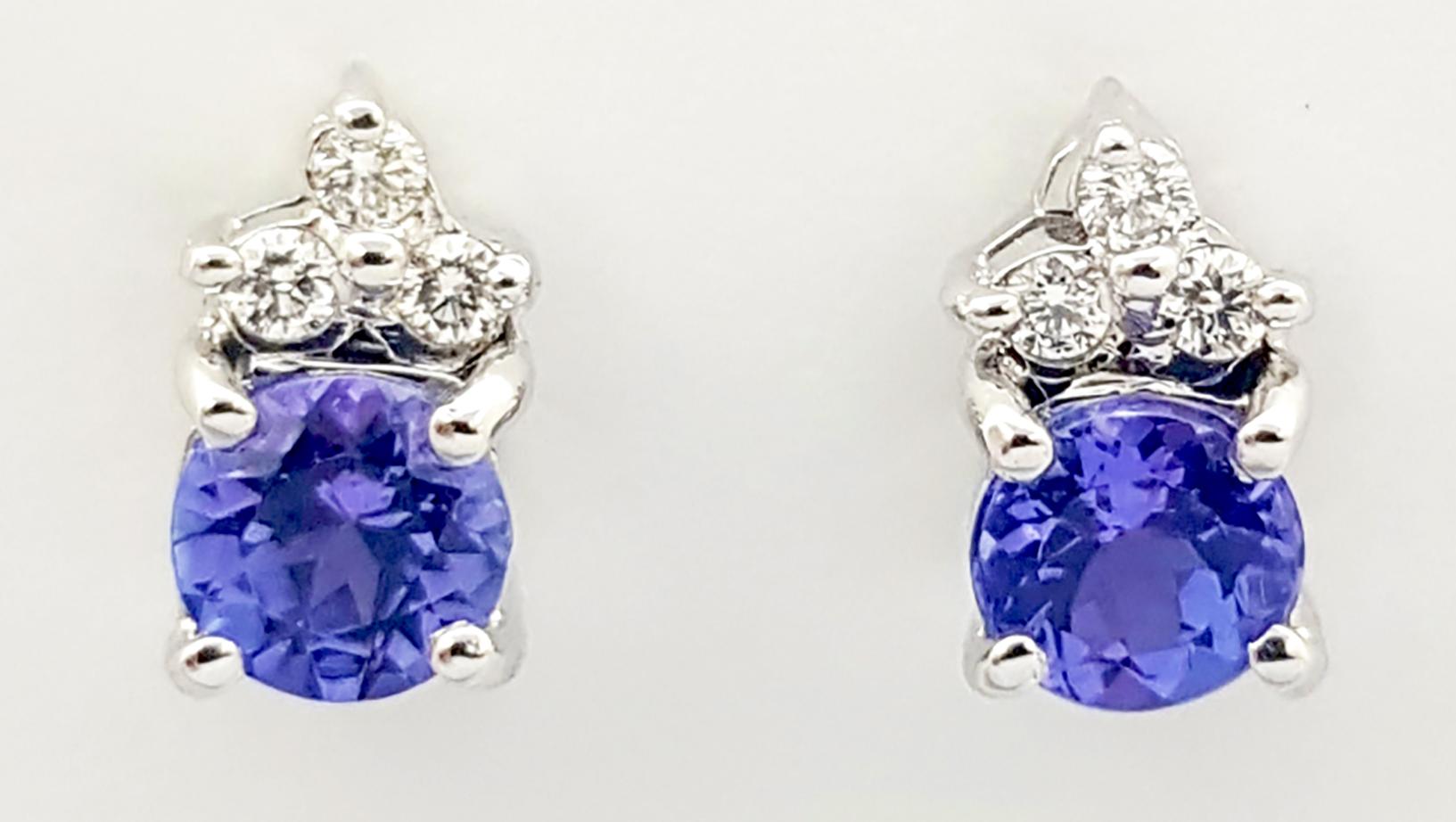 Tanzanite with Diamond Earrings set in 18K White Gold Settings For Sale 2