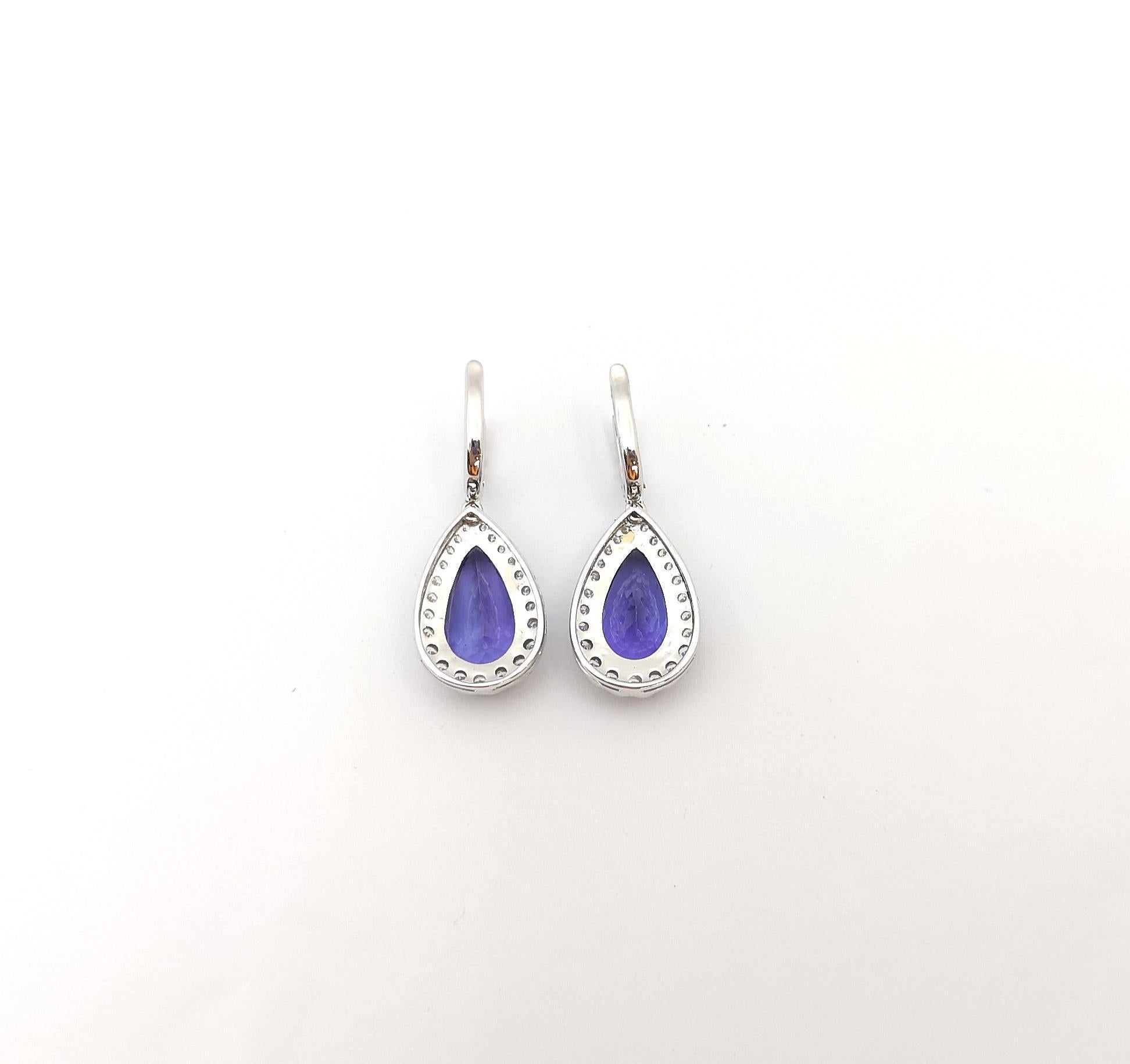 Tanzanite with Diamond Earrings set in 18K White Gold Settings For Sale 2