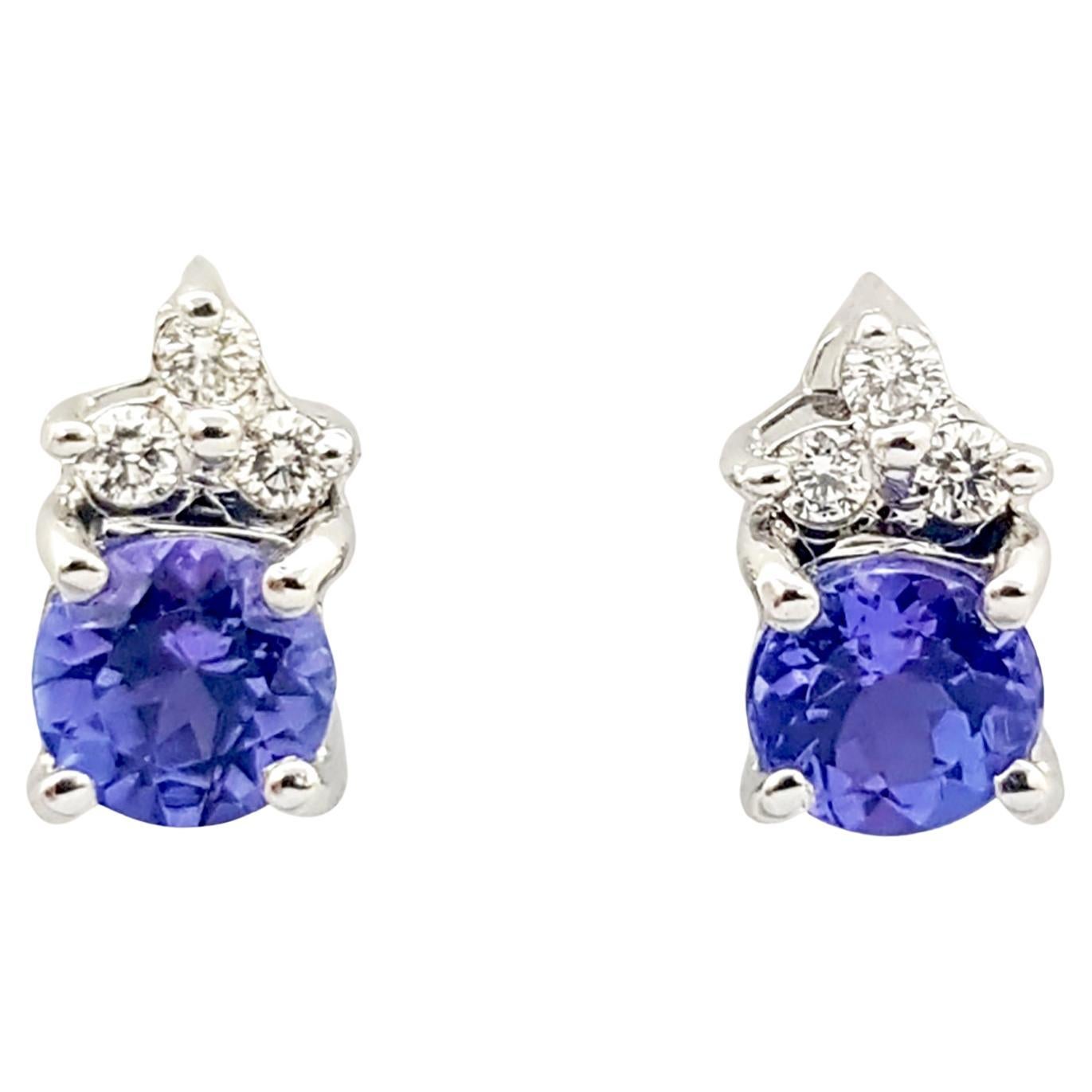 Tanzanite with Diamond Earrings set in 18K White Gold Settings For Sale