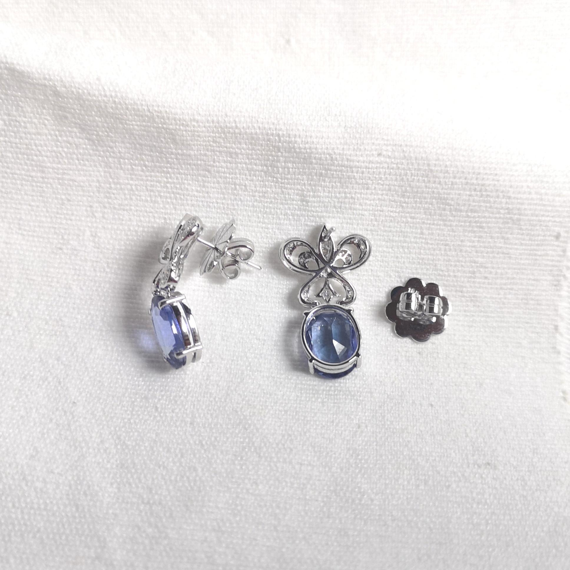 Tanzanite with Diamond Fleur-De-Lis Earrings set in 18K White Gold Settings For Sale 2
