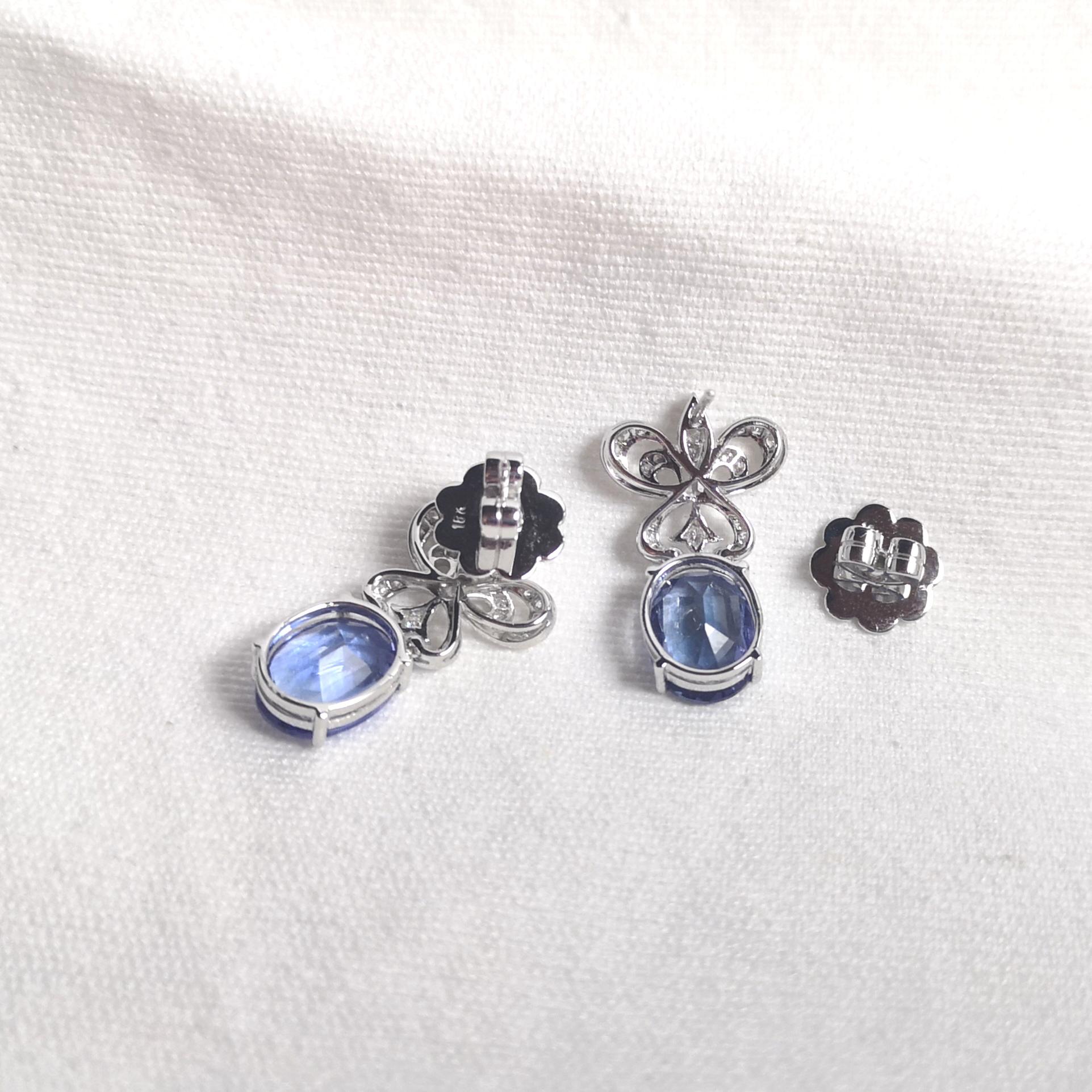 Tanzanite with Diamond Fleur-De-Lis Earrings set in 18K White Gold Settings For Sale 3