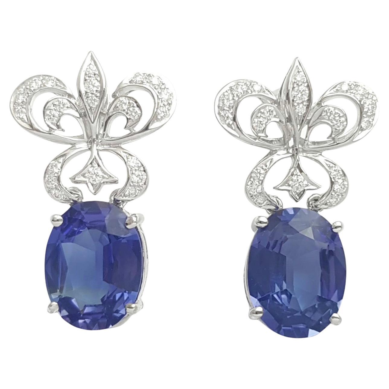 Tanzanite with Diamond Fleur-De-Lis Earrings set in 18K White Gold Settings