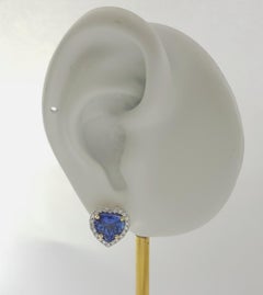 Heart Shape Tanzanite with Diamond Heart Earrings set in 18K Yellow/White Gold