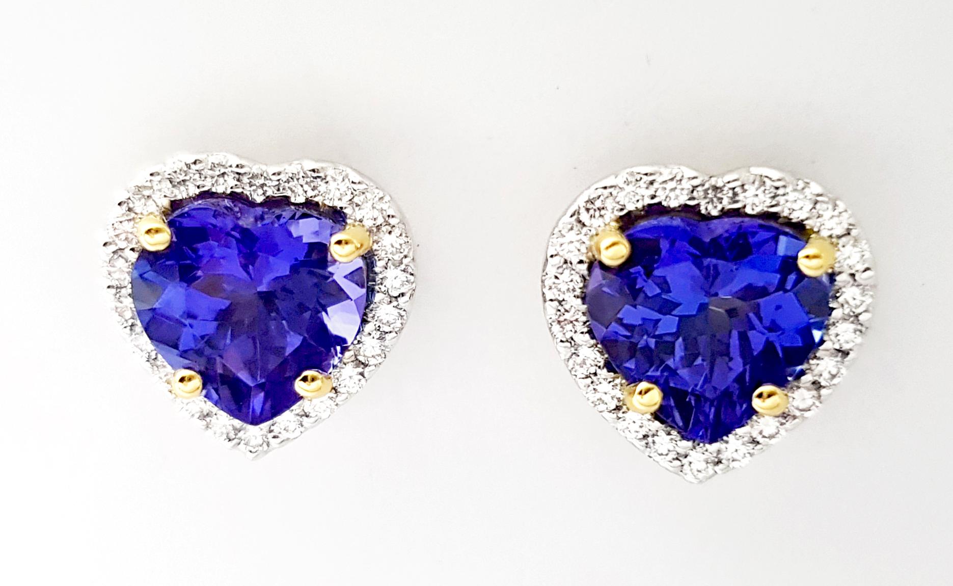 Tansanit mit Diamant-Herz-Ohrringe in 18K Gelb/Weißgold-Fassung (Zeitgenössisch) im Angebot