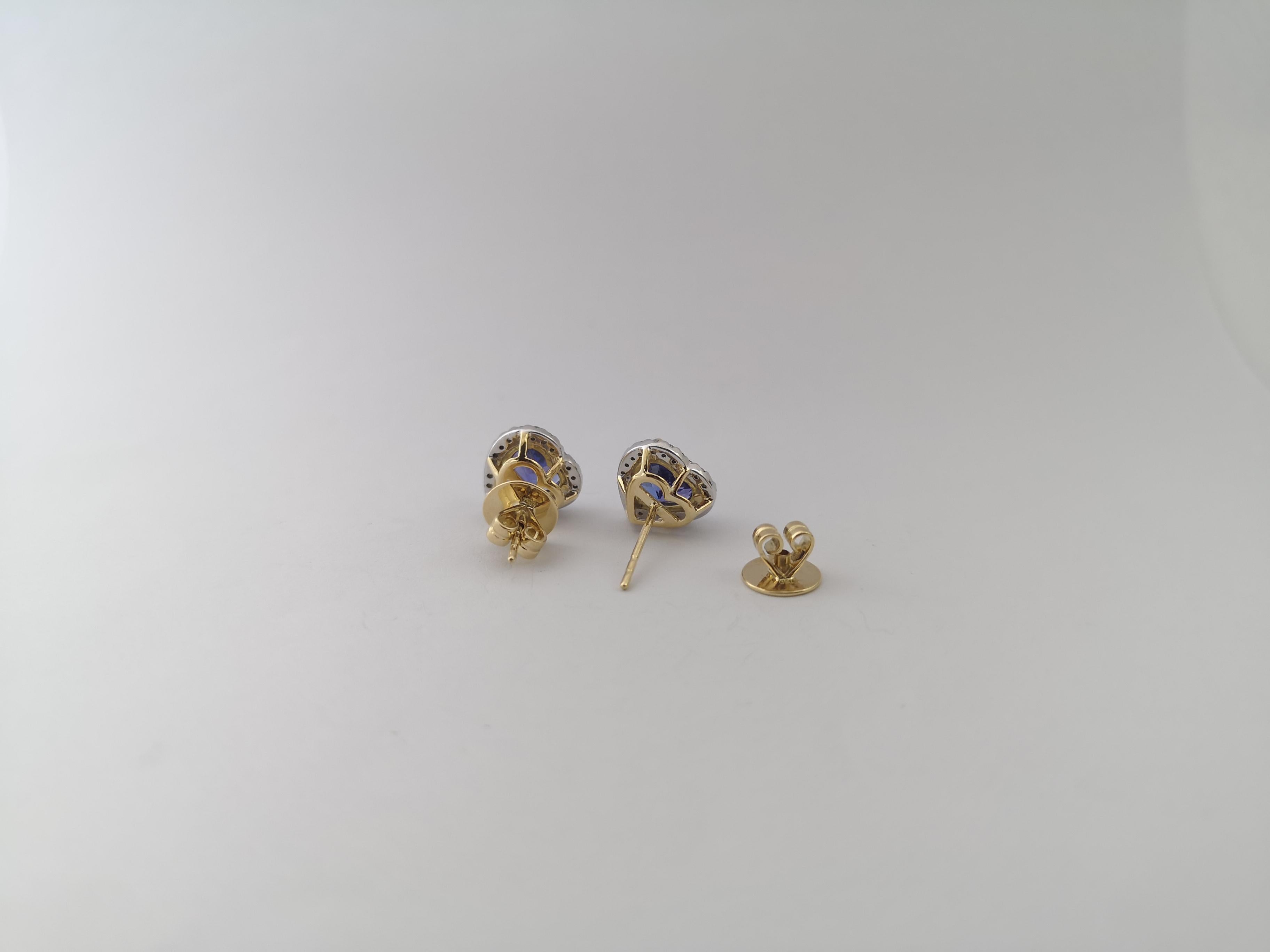 Tansanit mit Diamant-Herz-Ohrringe in 18K Gelb/Weißgold-Fassung (Herzschliff) im Angebot