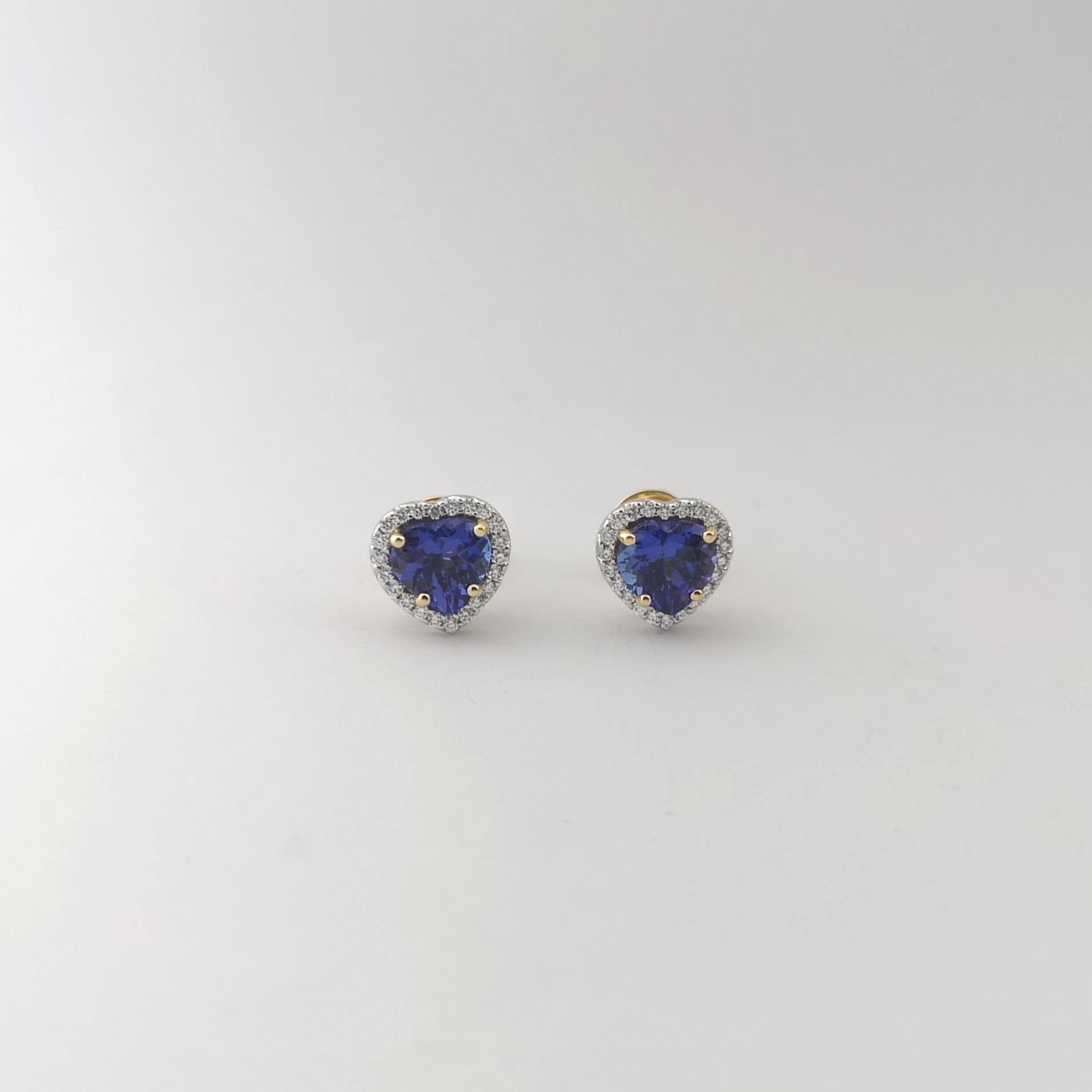 Tansanit mit Diamant-Herz-Ohrringe in 18K Gelb/Weißgold-Fassung im Zustand „Neu“ im Angebot in Bangkok, TH