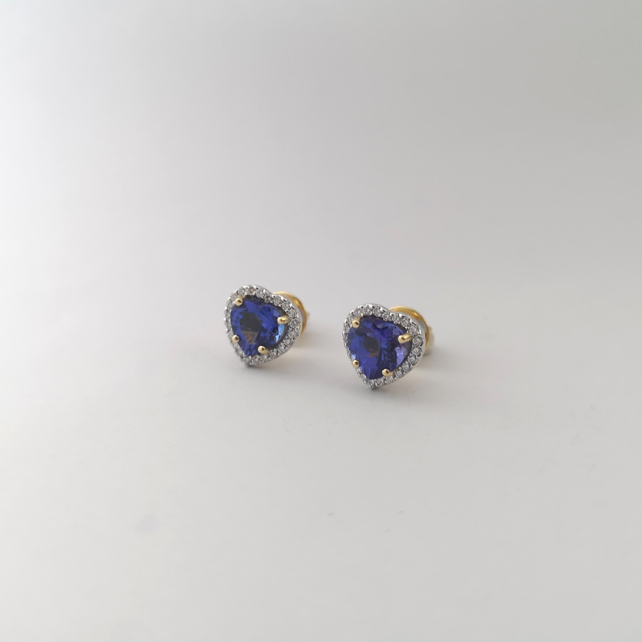 Tansanit mit Diamant-Herz-Ohrringe in 18K Gelb/Weißgold-Fassung Damen im Angebot