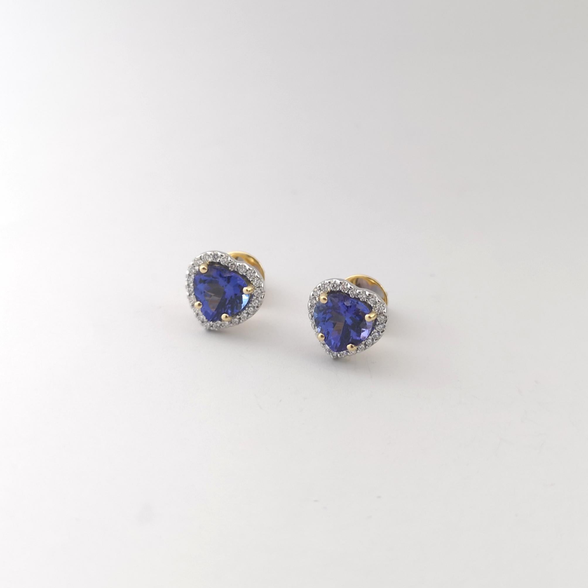 Tansanit mit Diamant-Herz-Ohrringe in 18K Gelb/Weißgold-Fassung im Angebot 2