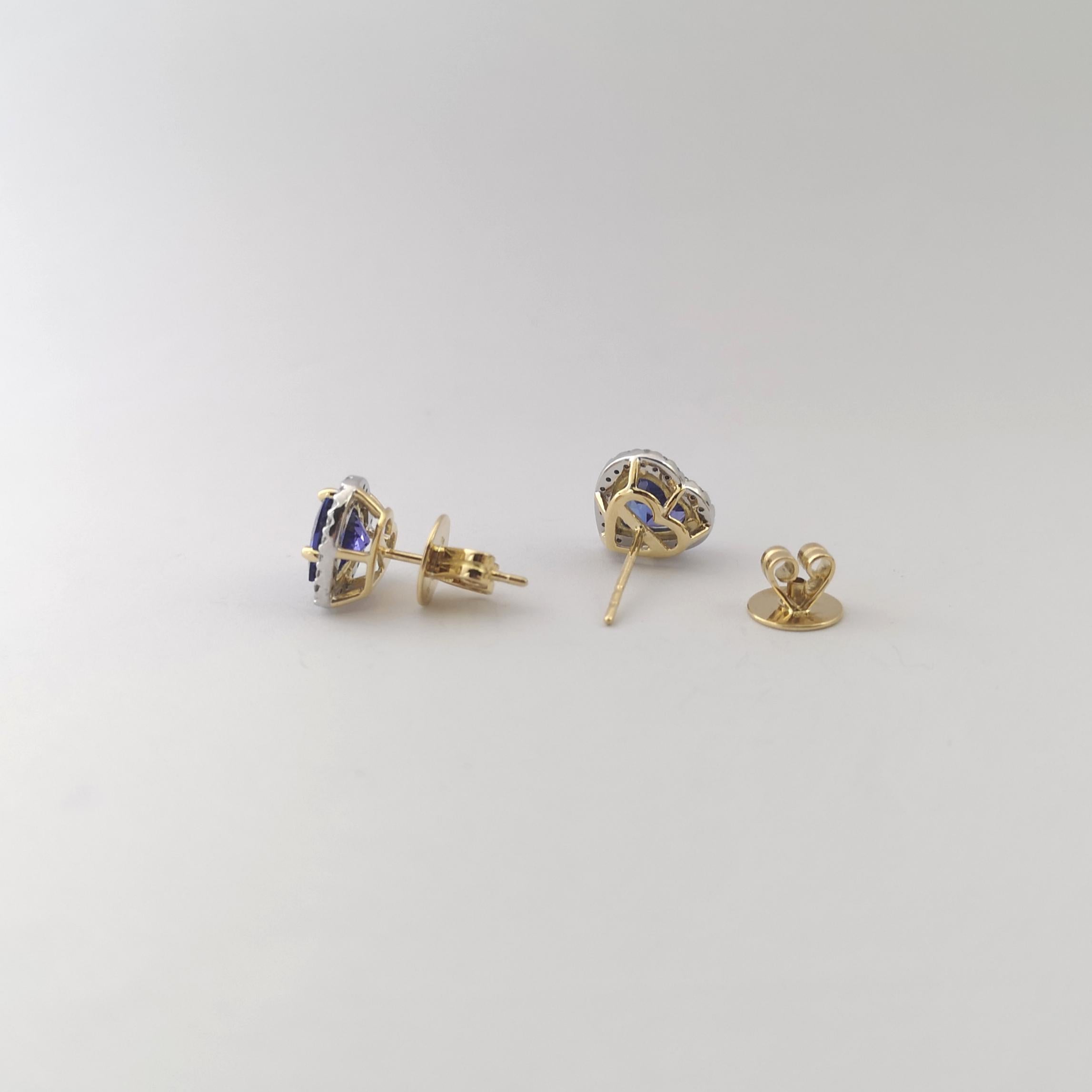 Tansanit mit Diamant-Herz-Ohrringe in 18K Gelb/Weißgold-Fassung im Angebot 3