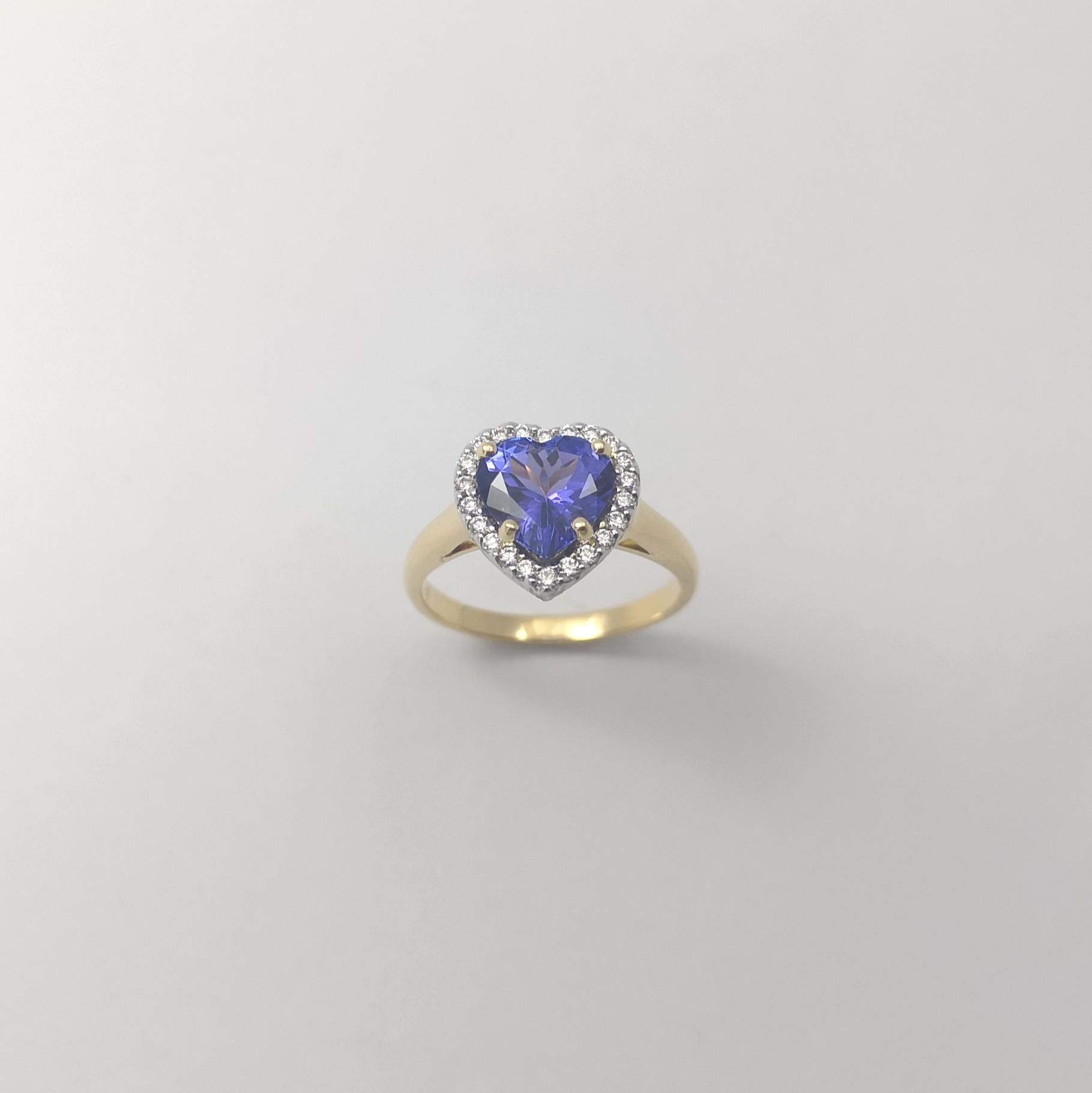 Bague de cœur en tanzanite et diamant sertie dans de l'or 18K en vente 6