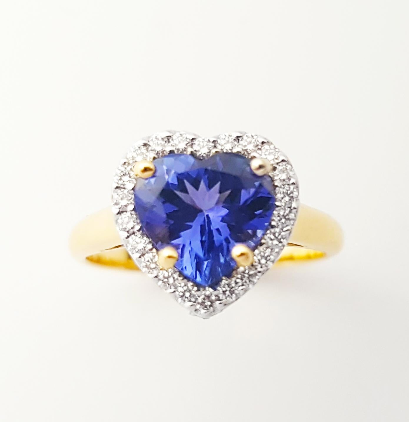 Bague de cœur en tanzanite et diamant sertie dans de l'or 18K en vente 1