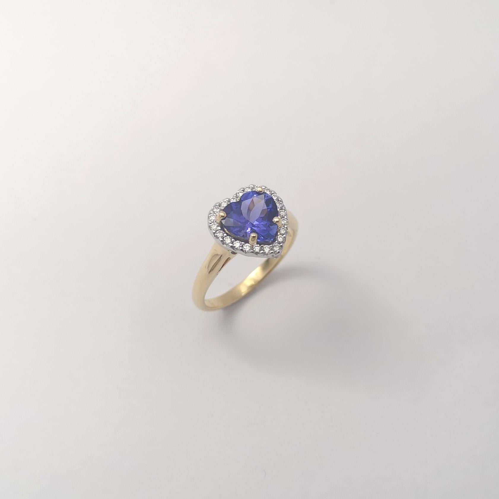 Bague de cœur en tanzanite et diamant sertie dans de l'or 18K en vente 2