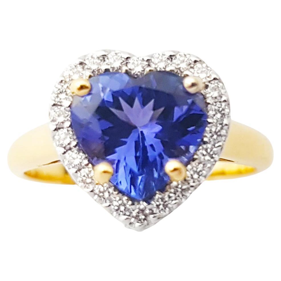 Bague de cœur en tanzanite et diamant sertie dans de l'or 18K en vente