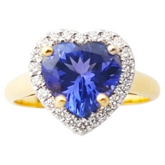Bague de cœur en tanzanite et diamant sertie dans de l'or 18K