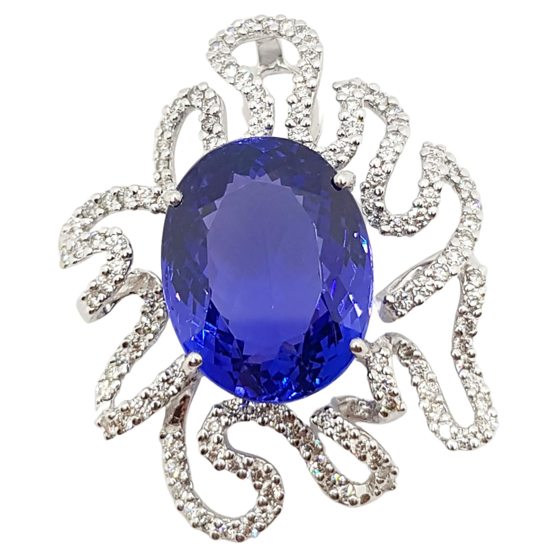 Tansanit mit Diamant-Anhänger in 18 Karat Weißgold gefasst im Angebot