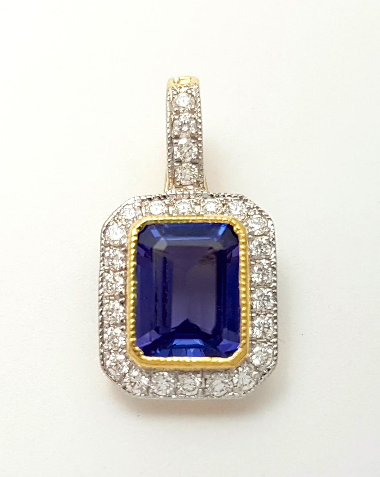 Tansanit mit Diamant-Anhänger in 18 Karat Goldfassungen gefasst (Zeitgenössisch) im Angebot