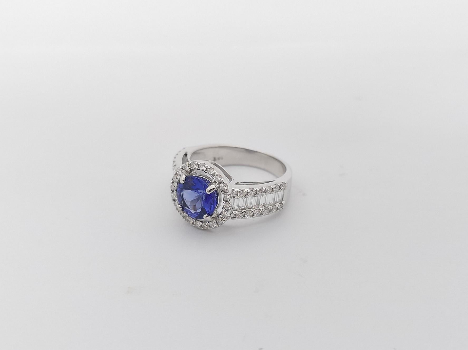 Tanzanite with Diamond Ring Set in 18K White Gold Setting For Sale 3