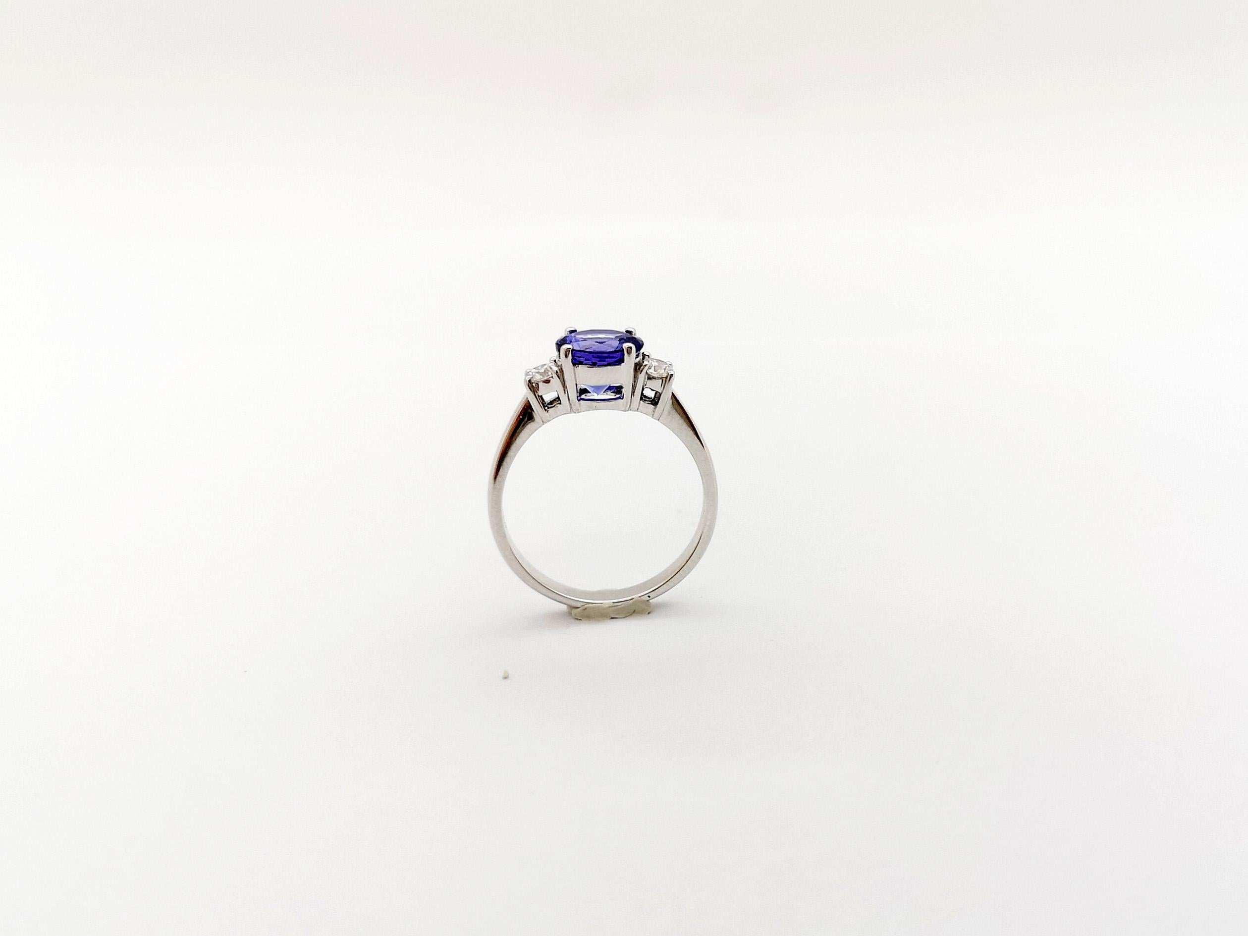 Tanzanite with Diamond Ring set in 18K White Gold Setting For Sale 5