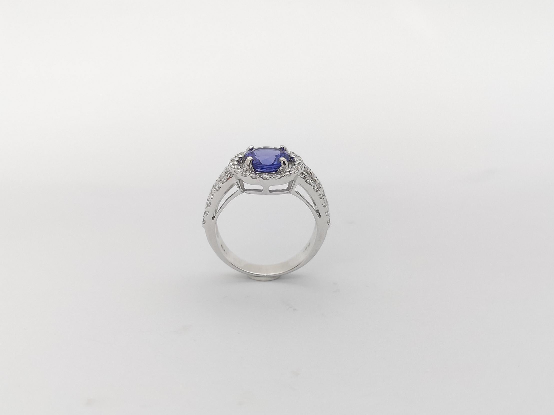 Tanzanite with Diamond Ring Set in 18K White Gold Setting For Sale 5
