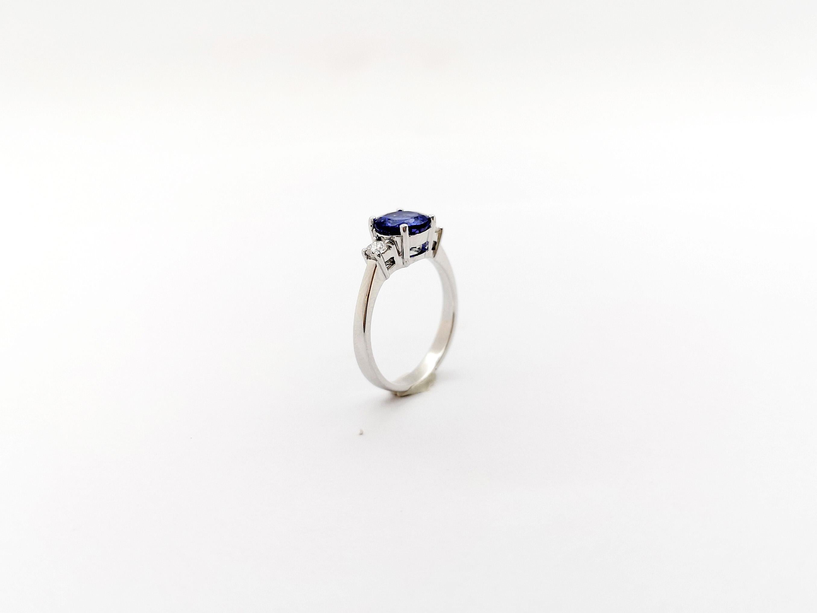Tanzanite with Diamond Ring set in 18K White Gold Setting For Sale 7