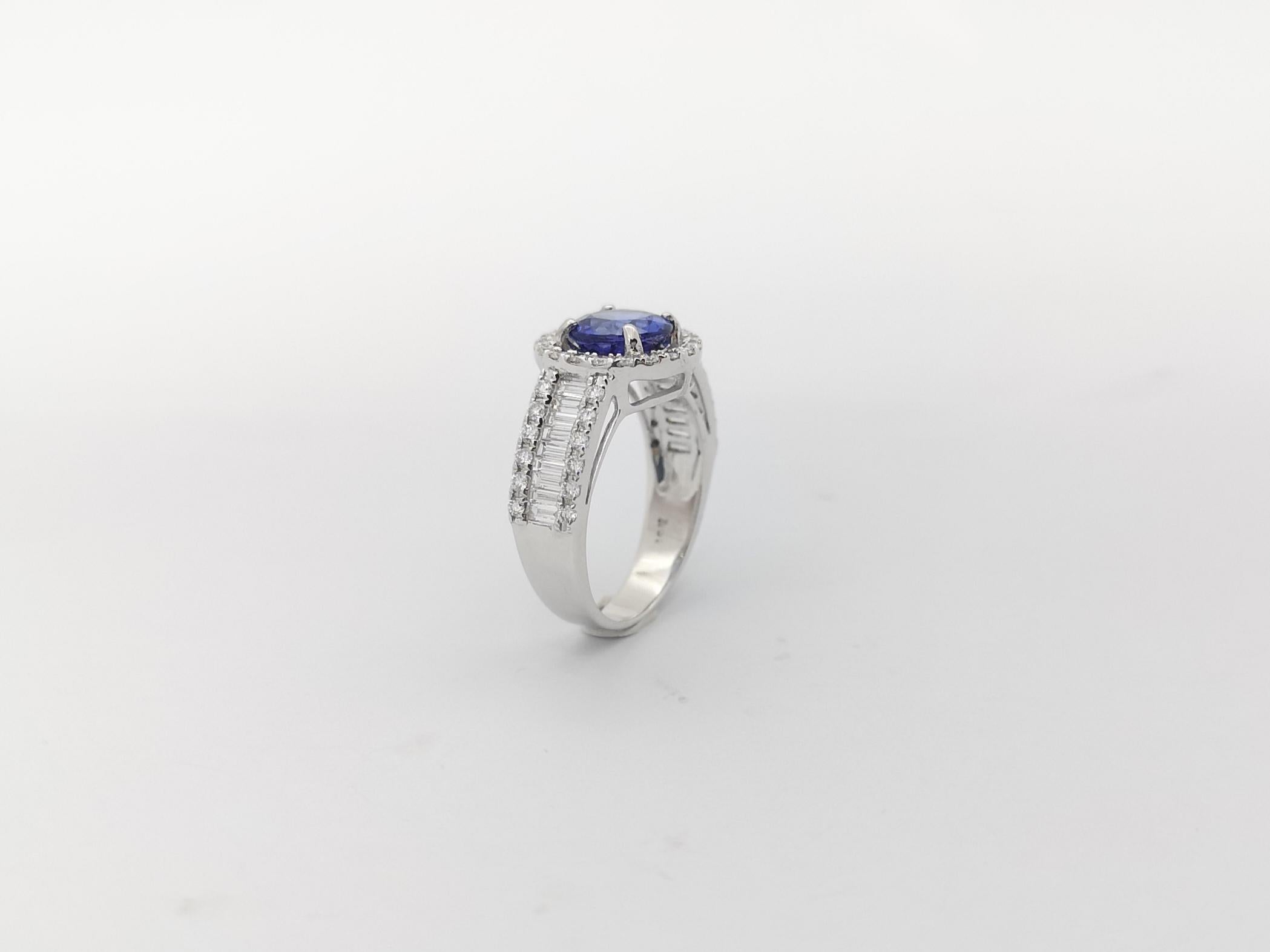 Tanzanite with Diamond Ring Set in 18K White Gold Setting For Sale 7