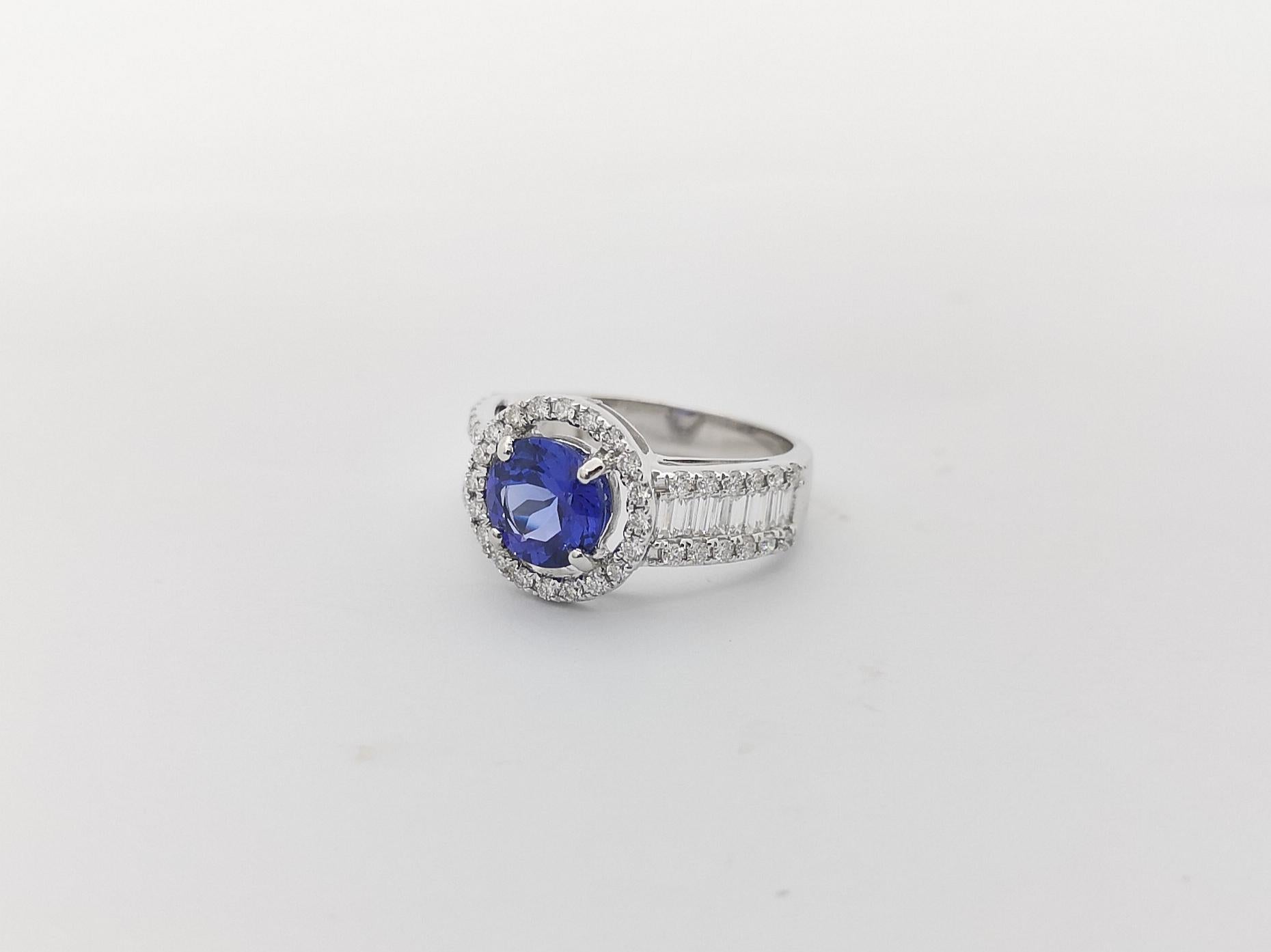 Tanzanite with Diamond Ring Set in 18K White Gold Setting For Sale 2