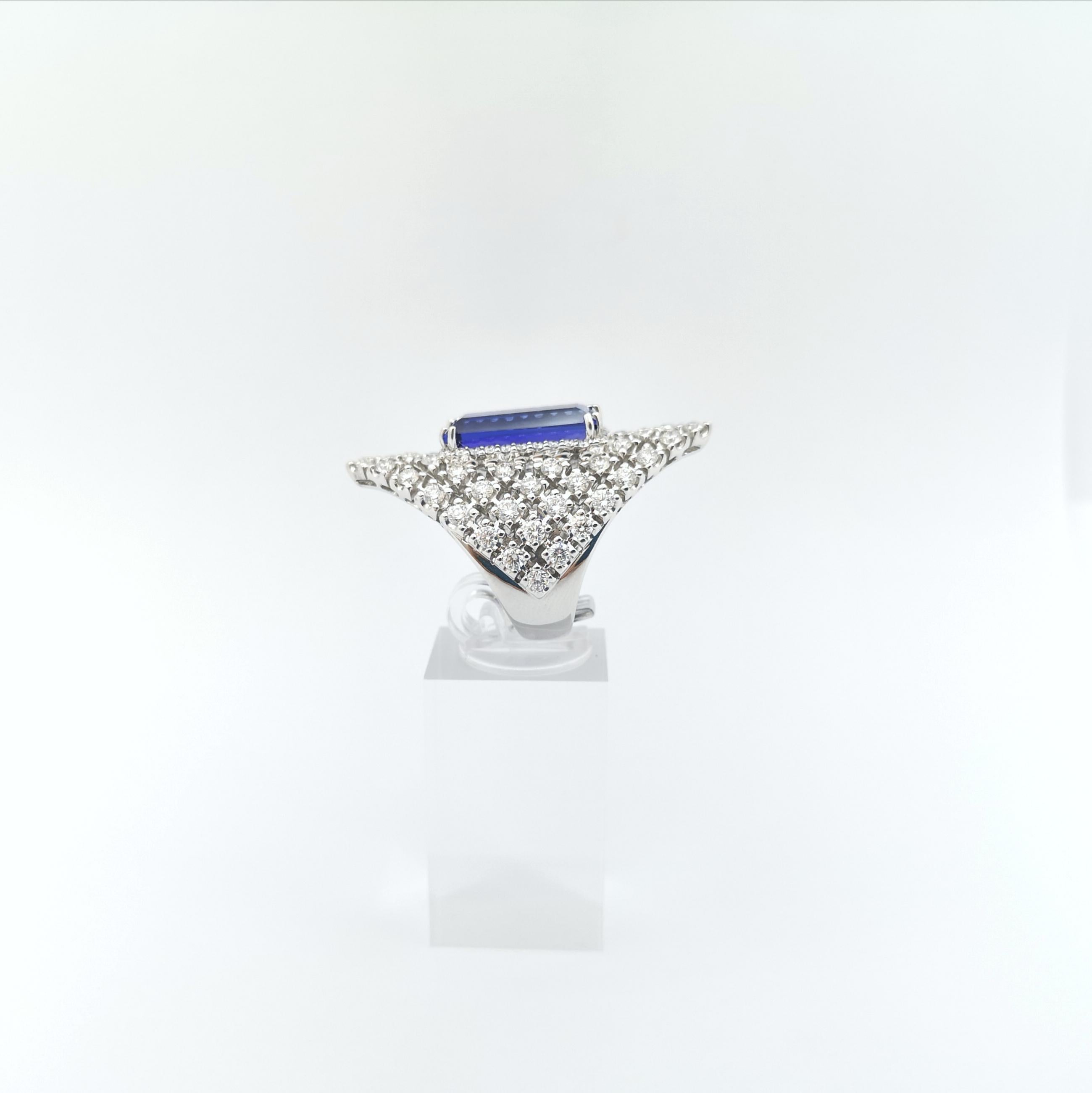 Tanzanite with Diamond Ring set in 18K White Gold Settings For Sale 9