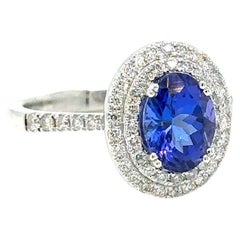 8.5x6.5 ov, Tanzanite with Diamonds on 14K White Gold Oval-shape Ring